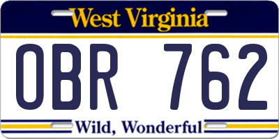 WV license plate OBR762