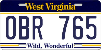 WV license plate OBR765