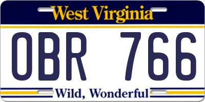 WV license plate OBR766