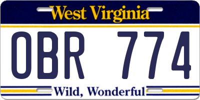 WV license plate OBR774