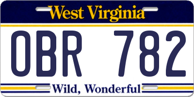 WV license plate OBR782