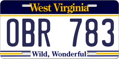 WV license plate OBR783