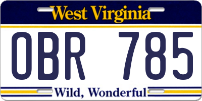 WV license plate OBR785