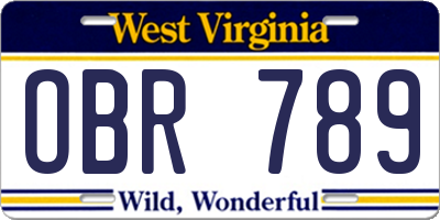 WV license plate OBR789