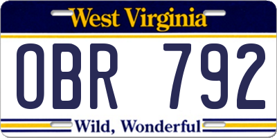 WV license plate OBR792