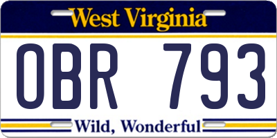 WV license plate OBR793