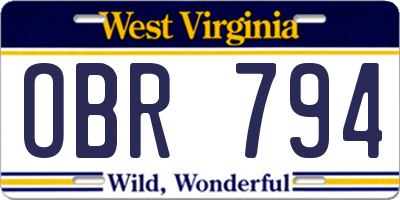 WV license plate OBR794