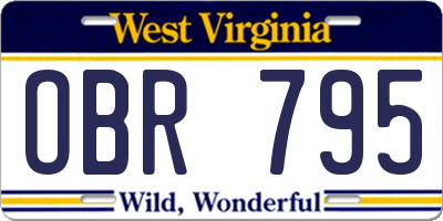 WV license plate OBR795