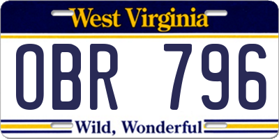WV license plate OBR796