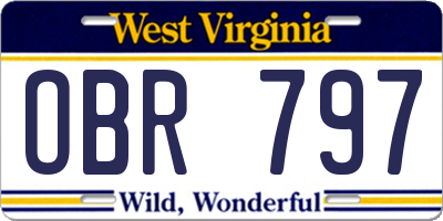 WV license plate OBR797