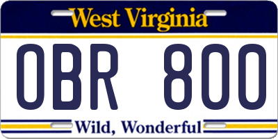 WV license plate OBR800