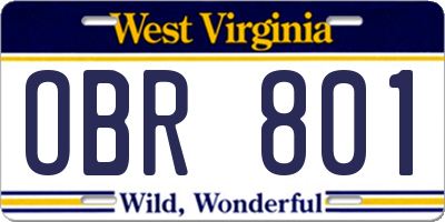WV license plate OBR801