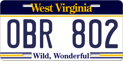 WV license plate OBR802