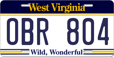 WV license plate OBR804