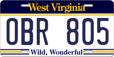 WV license plate OBR805