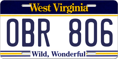WV license plate OBR806