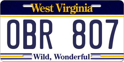WV license plate OBR807
