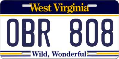 WV license plate OBR808