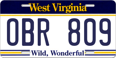 WV license plate OBR809