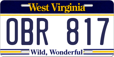 WV license plate OBR817