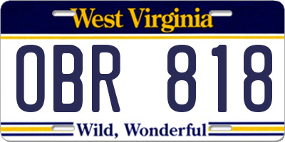 WV license plate OBR818