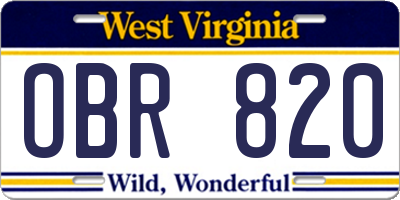 WV license plate OBR820