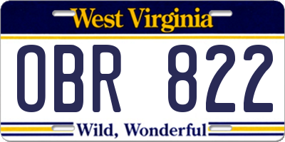 WV license plate OBR822