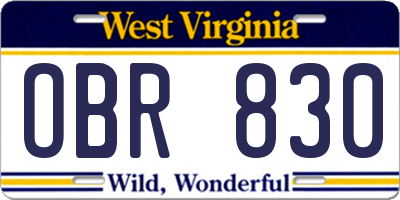 WV license plate OBR830