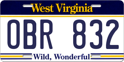 WV license plate OBR832
