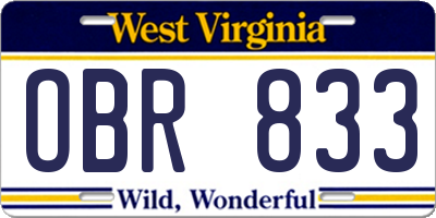 WV license plate OBR833