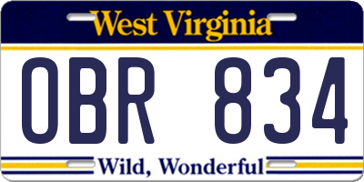 WV license plate OBR834
