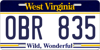 WV license plate OBR835