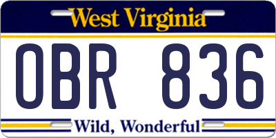 WV license plate OBR836