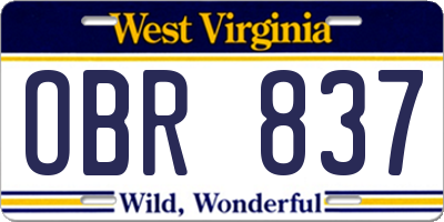 WV license plate OBR837