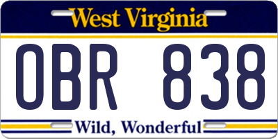 WV license plate OBR838