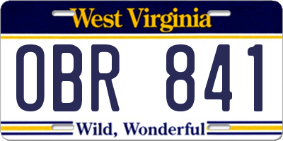 WV license plate OBR841