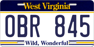 WV license plate OBR845