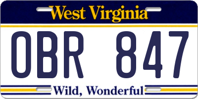WV license plate OBR847