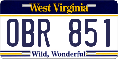 WV license plate OBR851