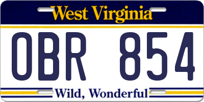 WV license plate OBR854