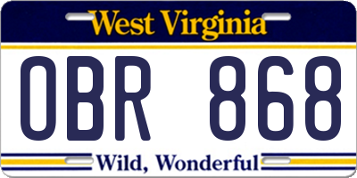 WV license plate OBR868