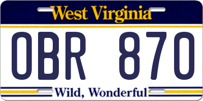 WV license plate OBR870