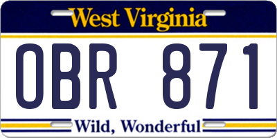 WV license plate OBR871