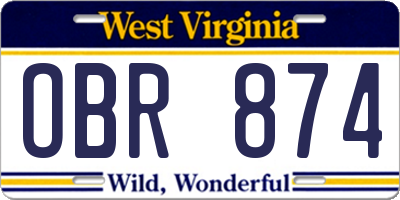 WV license plate OBR874