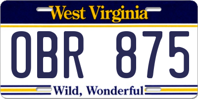 WV license plate OBR875