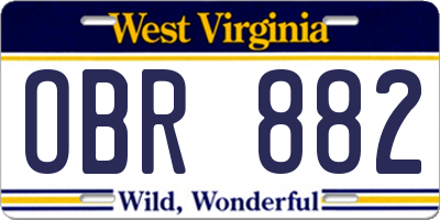 WV license plate OBR882