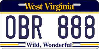 WV license plate OBR888