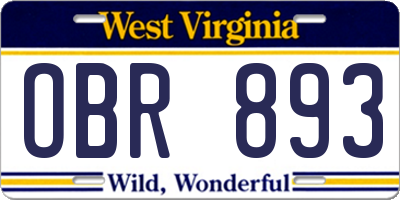 WV license plate OBR893