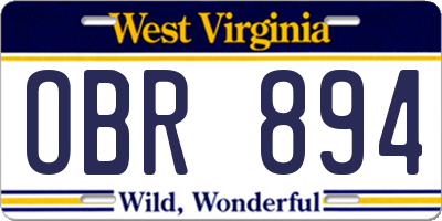 WV license plate OBR894