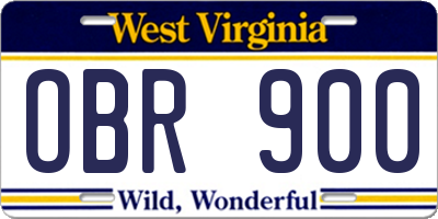 WV license plate OBR900